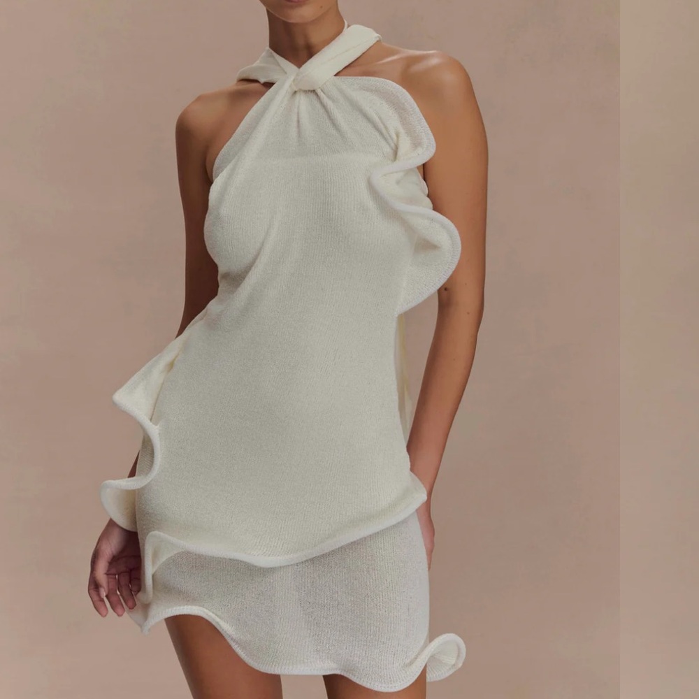 Caprice Halter Knit Mini Dress - White